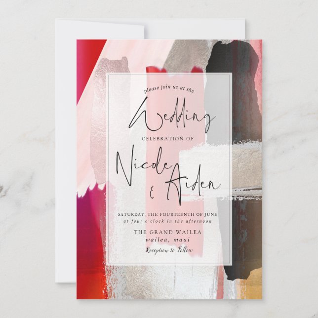 PixDezines Modern Watercolor Red Black Invitation (Front)