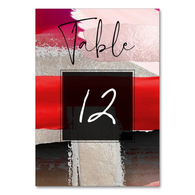 PixDezines Modern Watercolor Red Black Table Number (Front)