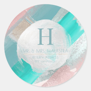 PixDezines Monogram, Blush+Sage Colour Block Classic Round Sticker