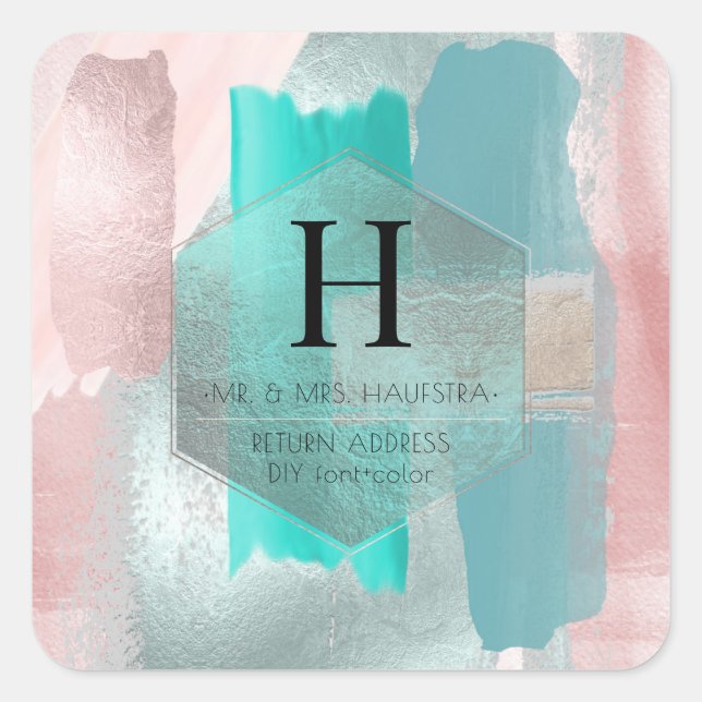 PixDezines Monogram, Blush+Sage Colour Block Square Sticker (Front)