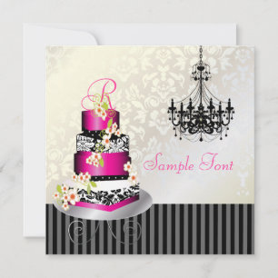 PixDezines monogram bridal, hot pink cake Invitation
