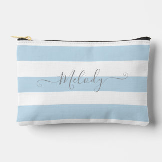 PixDezines Monogram Cabana Stripe Blue+White Accessory Pouch