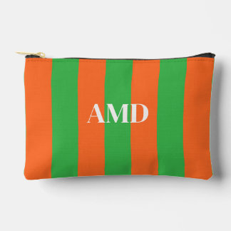 PixDezines Monogram Cabana Stripe Lime Orange Accessory Pouch