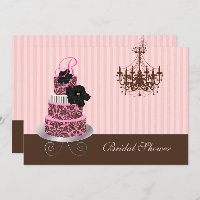 PixDezines monogram cake, bridal shower Invitation (Front/Back)