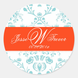 PixDezines Monogram Dolcè Damask, DIY colour Classic Round Sticker