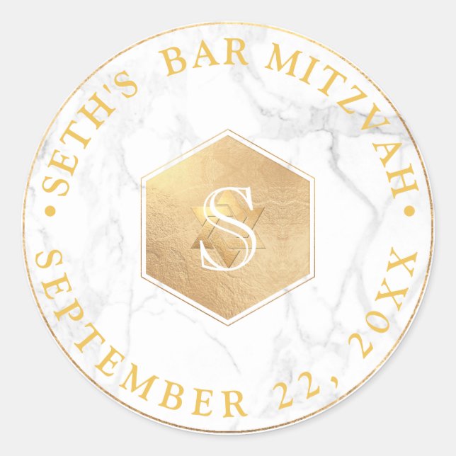 PixDezines Monogram Faux Gold Honeycomb Mitzvah Classic Round Sticker (Front)