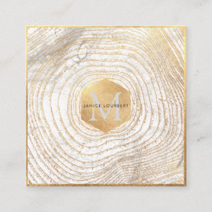 PixDezines MONOGRAM/FAUX GOLD TREE RINGS Square Business Card