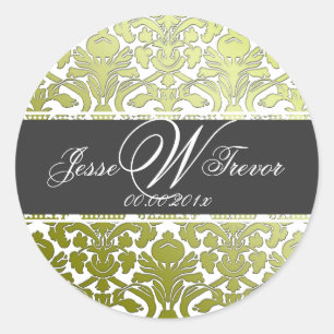 PixDezines monogram flora damask, DIY colour Classic Round Sticker