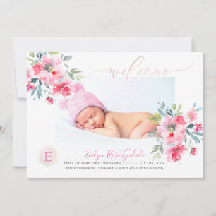PixDezines Monogram+Garden Roses Birth Baby Girl Announcement