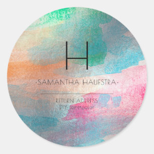 PixDezines Monogram Iridescent Brushed Watercolor Classic Round Sticker