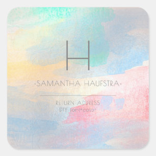PixDezines Monogram Iridescent Brushed Watercolor Square Sticker