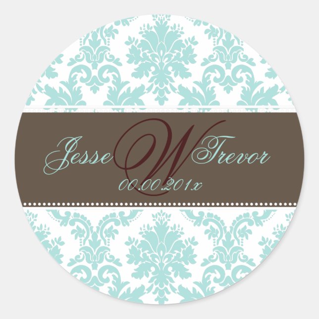 PixDezines monogram paloma damask, DIY colours Classic Round Sticker (Front)