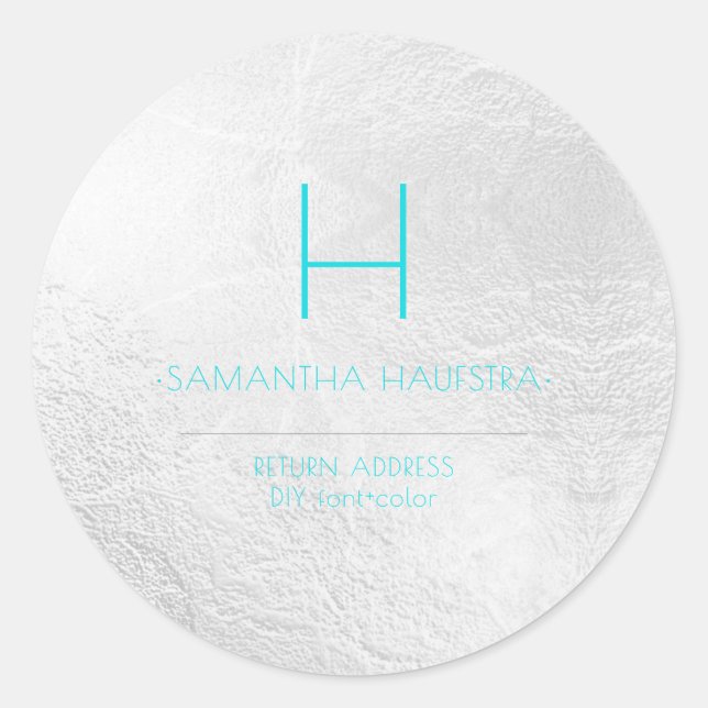 PixDezines Monogram Platinum+Aqua Classic Round Sticker (Front)