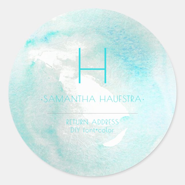 PixDezines Monogram Platinum+Aqua Classic Round Sticker (Front)