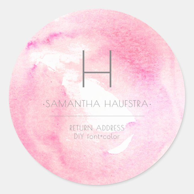 PixDezines Monogram Raspberry Pink Watercolor Classic Round Sticker (Front)