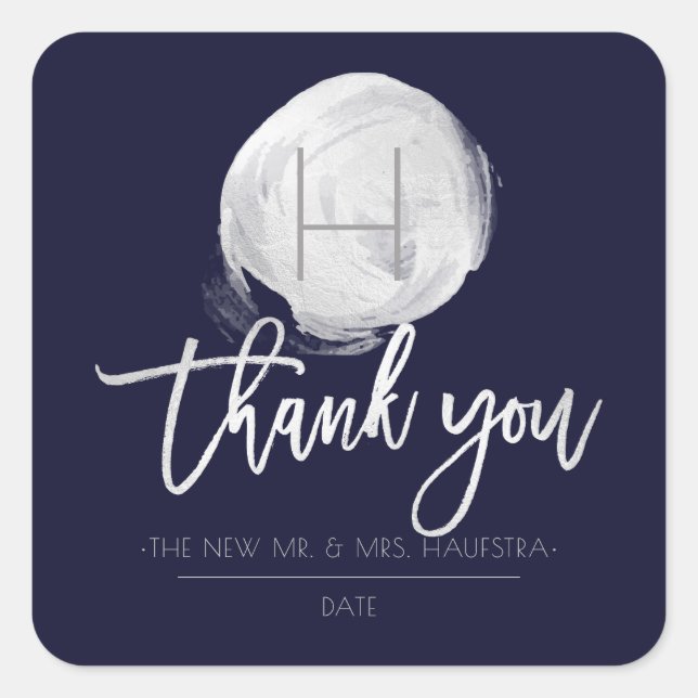 PixDezines Monogram Silver Foil, DIY Navy Blue Square Sticker (Front)