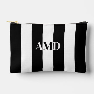 PixDezines Monogram Stripe Black White Accessory Pouch