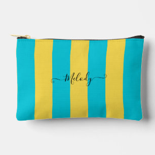 PixDezines Monogram Stripe Turquoise Lemon Yellow Accessory Pouch