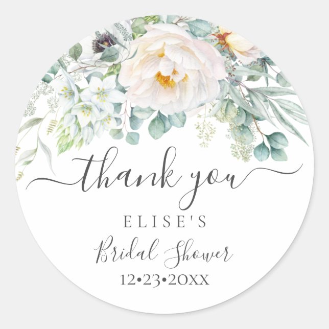 PixDezines Monogram Watercolor Peonies Anemone Classic Round Sticker (Front)