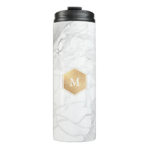 PixDezines MONOGRAM WHITE MARBLE+HONEYCOMB Thermal Tumbler