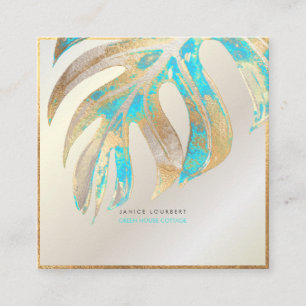 PixDezines MONSTERA, DUO TONE FAUX FOIL, AQUA Square Business Card