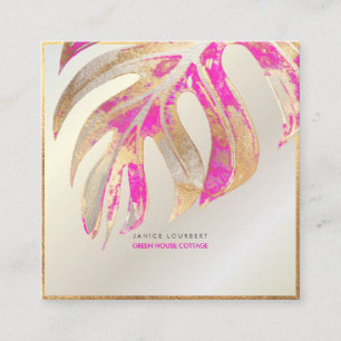 PixDezines MONSTERA, DUO TONE FAUX FOIL, HOT PINK Square Business Card