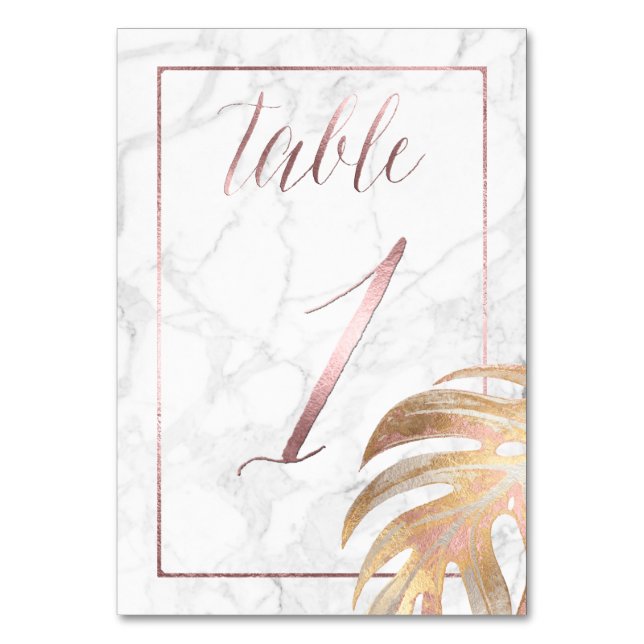PixDezines Monstera Faux Gold/Table No 1+/Marble Table Number (Front)