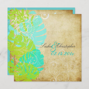 PixDezines MONSTERA LEAVES+SWIRLS/GREEN+TURQUOISE Invitation