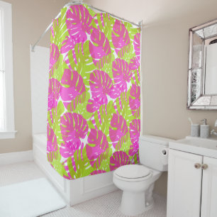 PixDezines Monstera/Lime/Neon Pink/DIY Background Shower Curtain