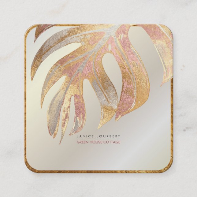 PixDezines MONSTERA, TRI-COLOR FAUX FOIL Square Business Card (Front)