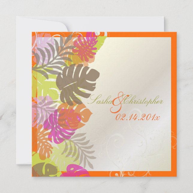 PixDezines Monstera, Tropical Foliage+Swirls Invitation (Front)