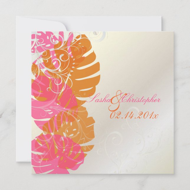 PixDezines Monstera, Tropical Foliage + Swirls Invitation (Front)