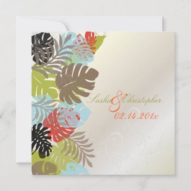 PixDezines Monstera, Tropical Foliage+Swirls Invitation (Front)