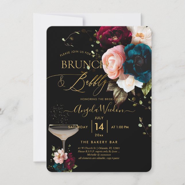PixDezines Moody Botanical Brunch Bubbly Invitation (Front)