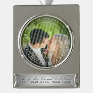 PixDezines Mr & Mrs First Christmas Wedding Photo Silver Plated Banner Ornament