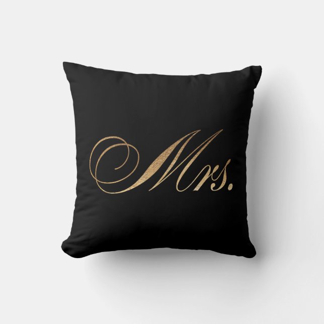 PixDezines Mrs. pillow/faux gold foil Cushion (Front)