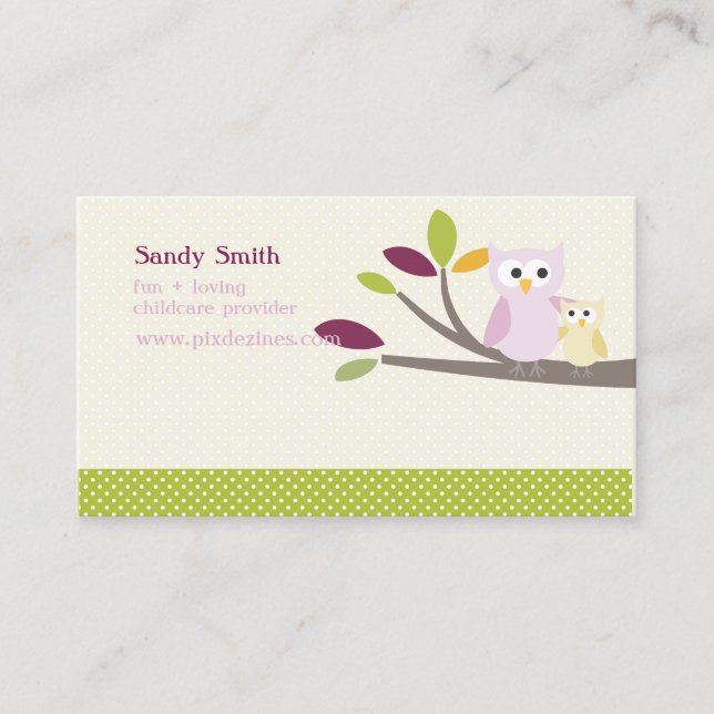 PixDezines Mummy + Baby owls childcare Business Card (Front)