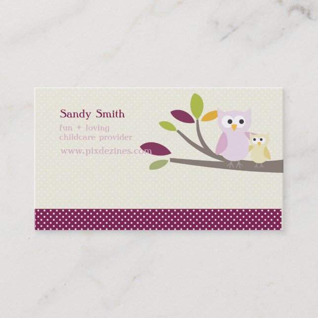 PixDezines Mummy + Baby owls childcare Calling Card (Front)