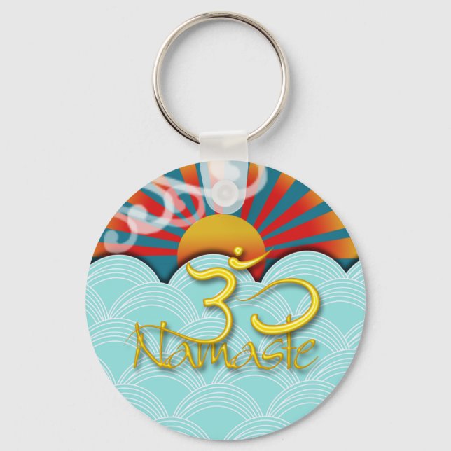 PixDezines namaste+wind+water+sunburst+om Key Ring (Front)