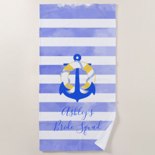 PixDezines Nautical Stripes+Life Savers Beach Towel