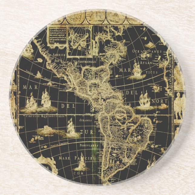PixDezines Nautical/ vintage world map Coaster (Front)
