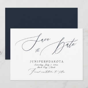 PixDezines Navy Blue Modern Script Save the Date Invitation