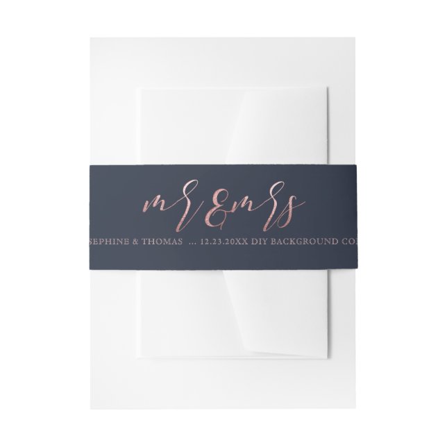 PixDezines Navy+Faux Rose Gold Mr.+Mrs. Invitation Belly Band (Front Example)