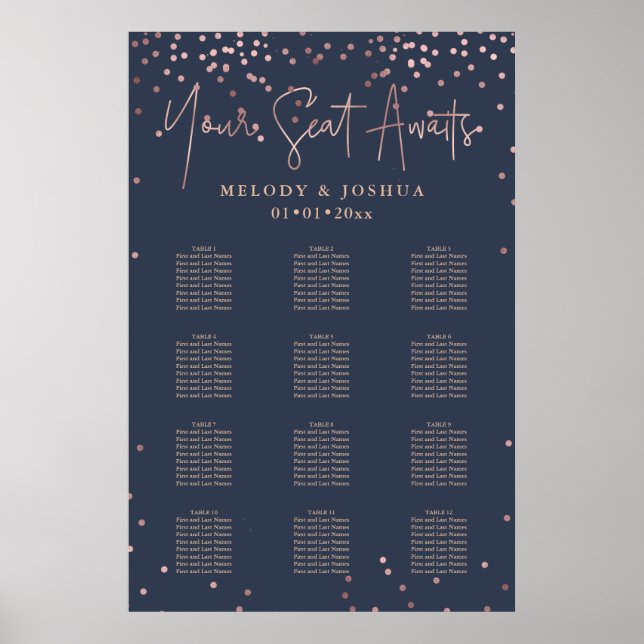 PixDezines Navy+Rose Gold Script, Seating Chart (Front)
