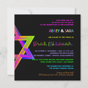 PixDezines Neon Colours Star of David/B'not Mitzva Invitation