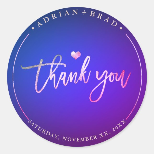 PixDezines Neon Glow Thank You+Navy Blue Classic Round Sticker (Front)