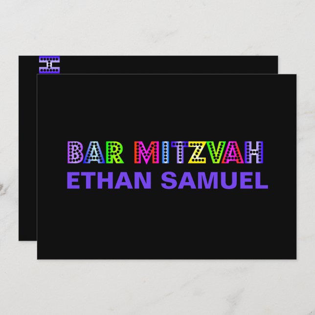 PixDezines neon lights bar mitzvah Invitation (Front/Back)