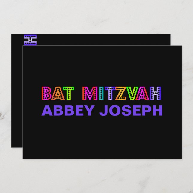 PixDezines Neon Lights Bat Mitzvah Invitation (Front/Back)