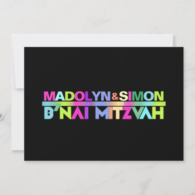 PixDezines Neon Lights B'nai Mitzvah ✡ Invitation (Front)