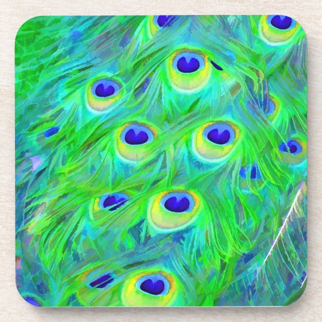 PixDezines neon/psychedelic peacock feather Coaster (Front)